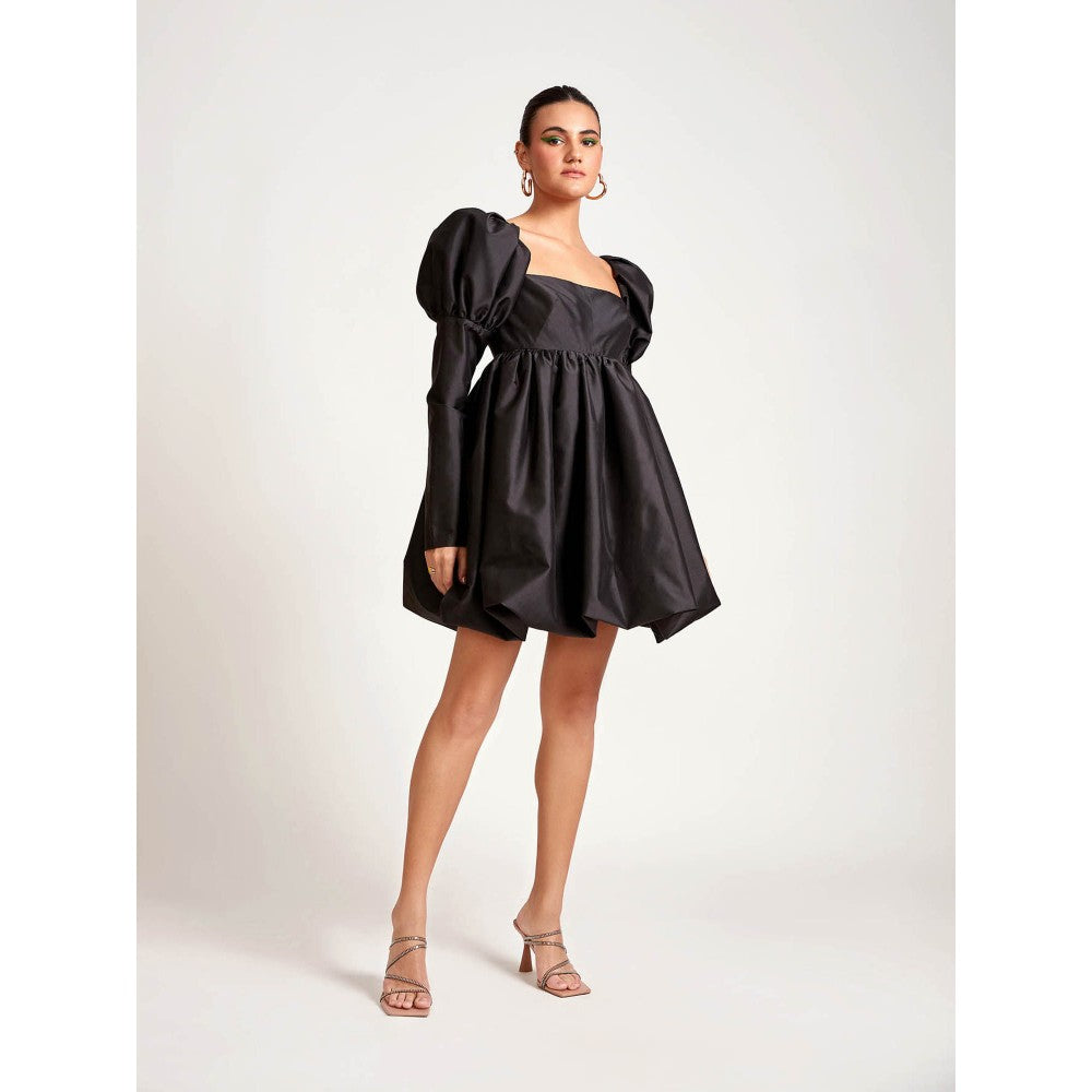 Medha Batra Black Mini Dress With Puff Sleeves
