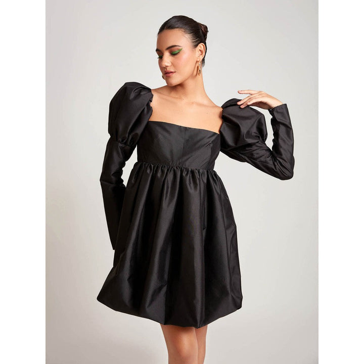 Medha Batra Black Mini Dress With Puff Sleeves