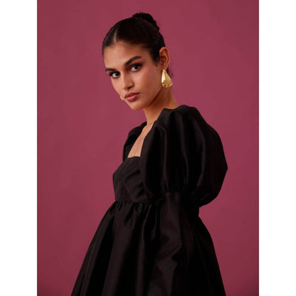 Medha Batra Black Mini Dress With Puff Sleeves