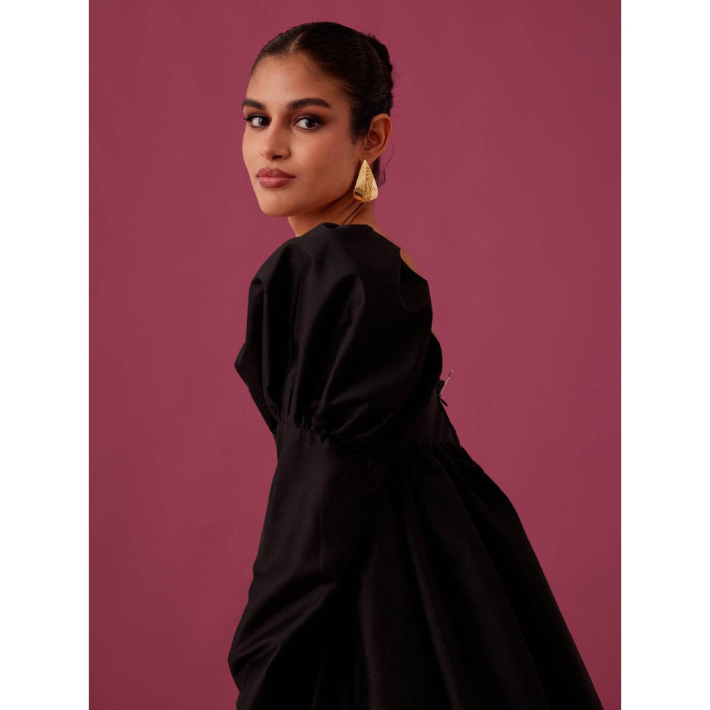 Medha Batra Black Mini Dress With Puff Sleeves