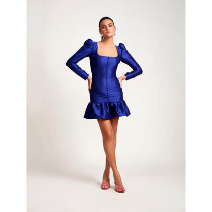 Medha Batra Navy Blue Square Neck Mini Dress
