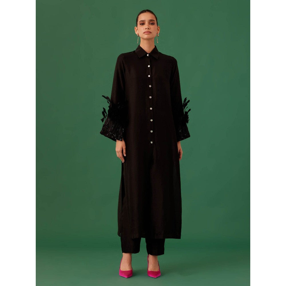 Medha Batra Black Long Shirt With Straight Pant (Set of 2)
