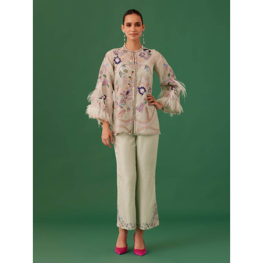 Medha Batra Green Embroidered Organza Co-Ord (Set of 3)