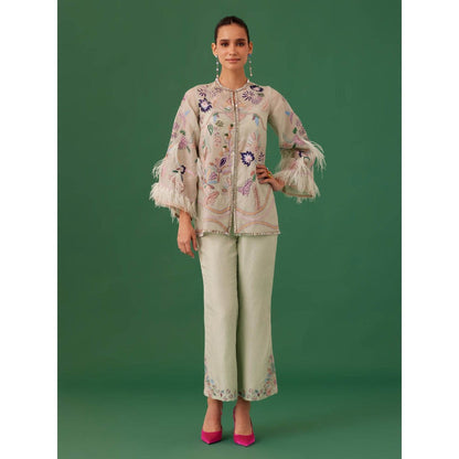 Medha Batra Green Embroidered Organza Co-Ord (Set of 3)