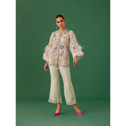 Medha Batra Green Embroidered Organza Co-Ord (Set of 3)