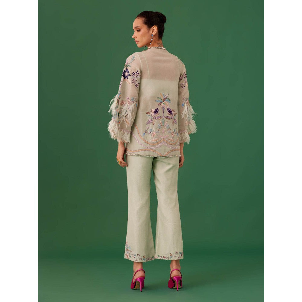 Medha Batra Green Embroidered Organza Co-Ord (Set of 3)