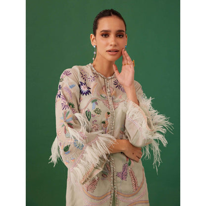 Medha Batra Green Embroidered Organza Co-Ord (Set of 3)