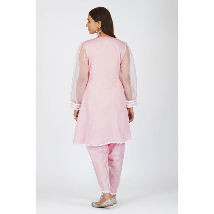 Mehbel Pink Chikan Panelled Short Lace Dhoti With Dhoti Pants (Set Of 2)