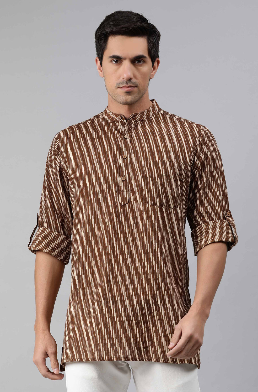 Men's Brown Cotton Kurta freeshipping - Janasya Wholesale