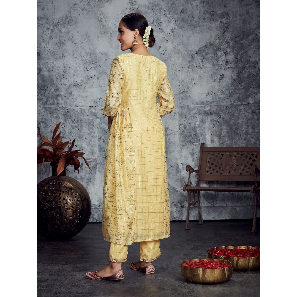 Miar Designs Haya Yellow Printed Suit (Set of 3)