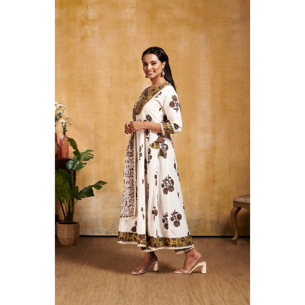 Miar Designs Amayah Ivory Brown Floral Printed Suit (Set of 3)