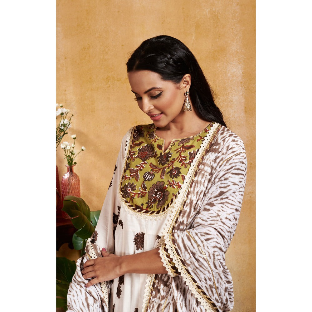 Miar Designs Amayah Ivory Brown Floral Printed Suit (Set of 3)