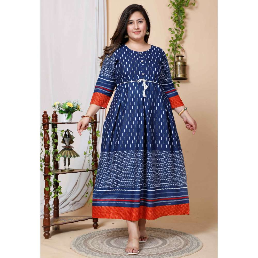 Miravan Women Plus Size Blue Embroidered Anarkali Dress