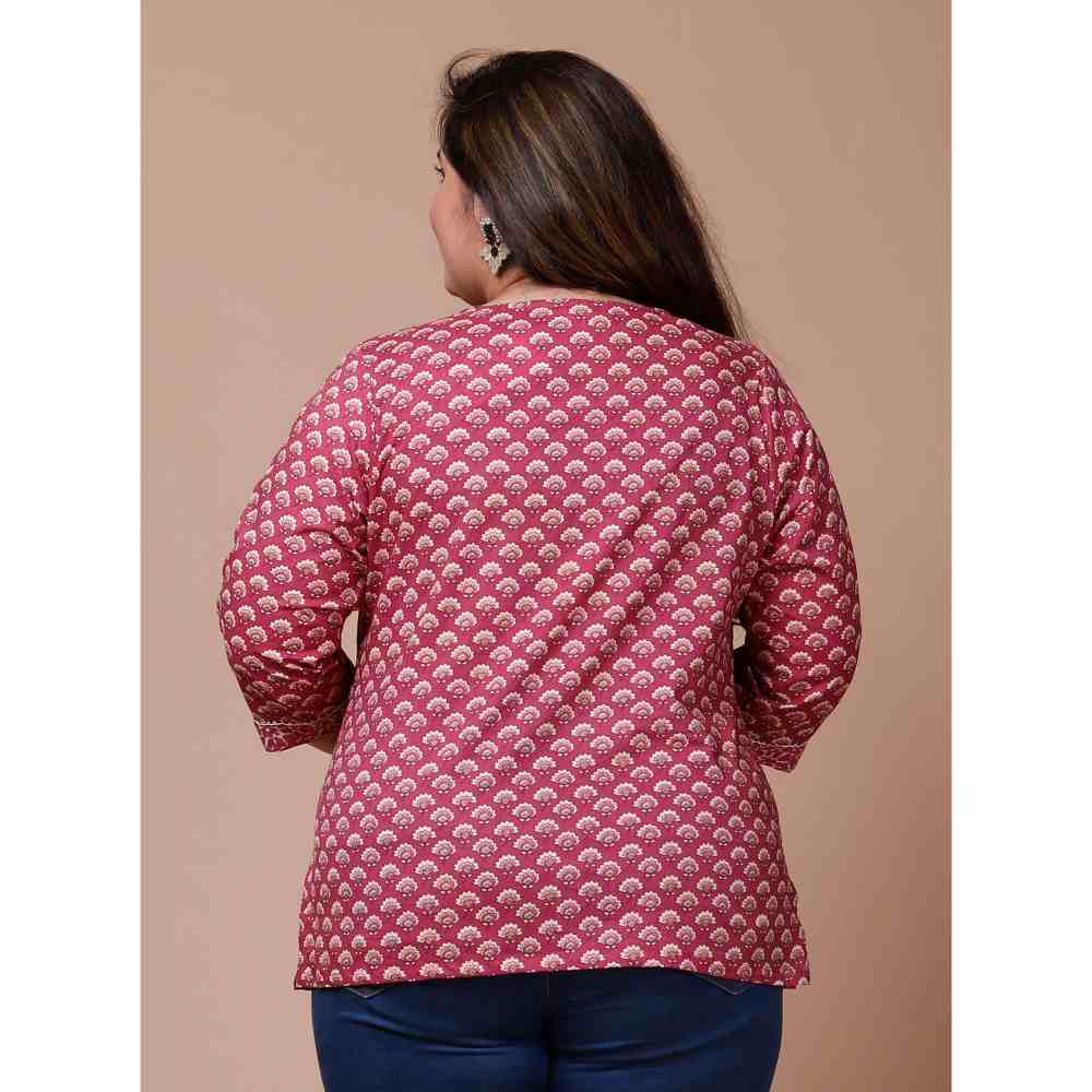 Miravan Women Plus Size Pink Floral Printed Cotton Top