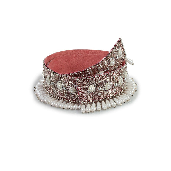 Modarta By Kamakshi Embroidered Pearls And Swarovski Crystals White Belt