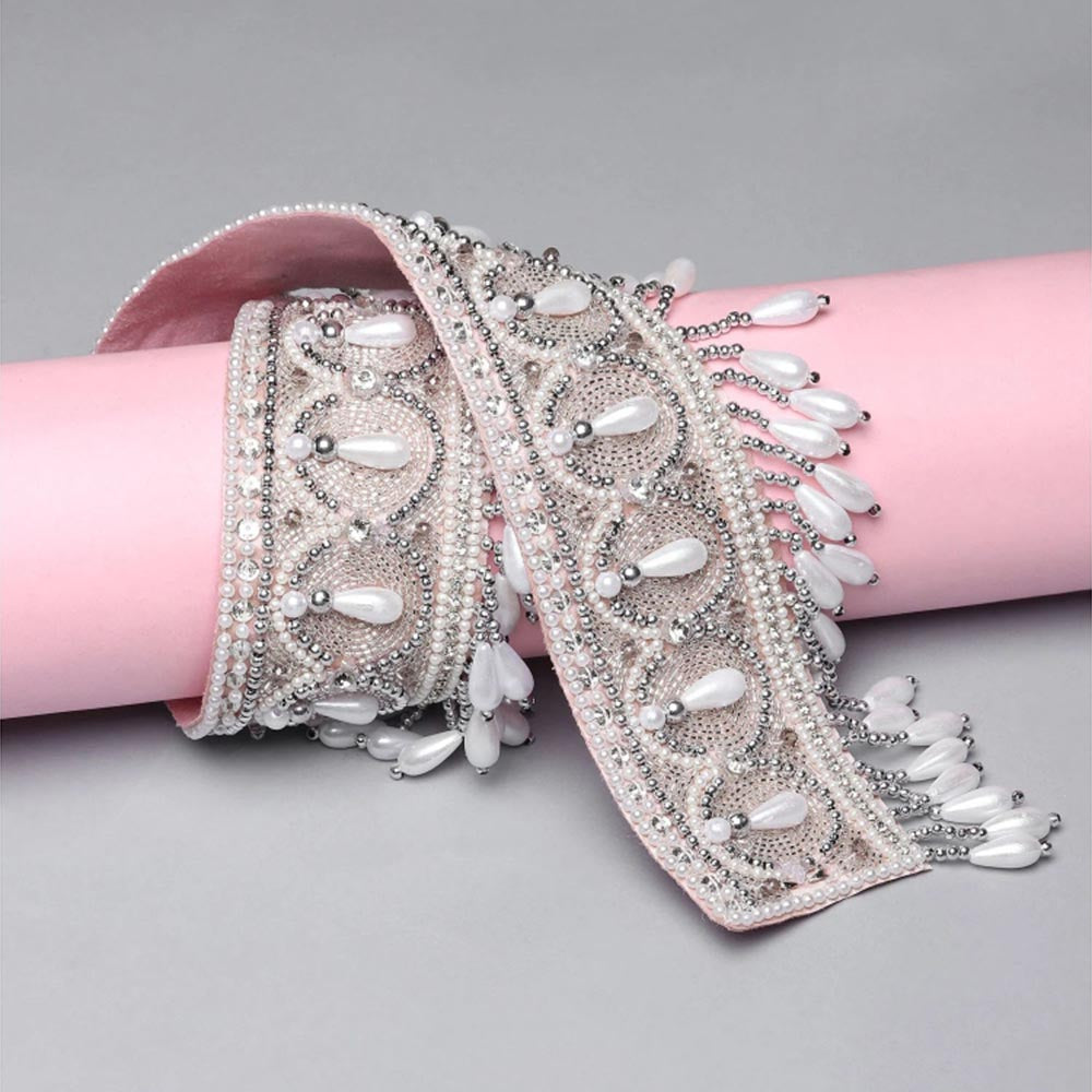 Modarta By Kamakshi Embroidered Pearls And Swarovski Crystals Silver And White Belt