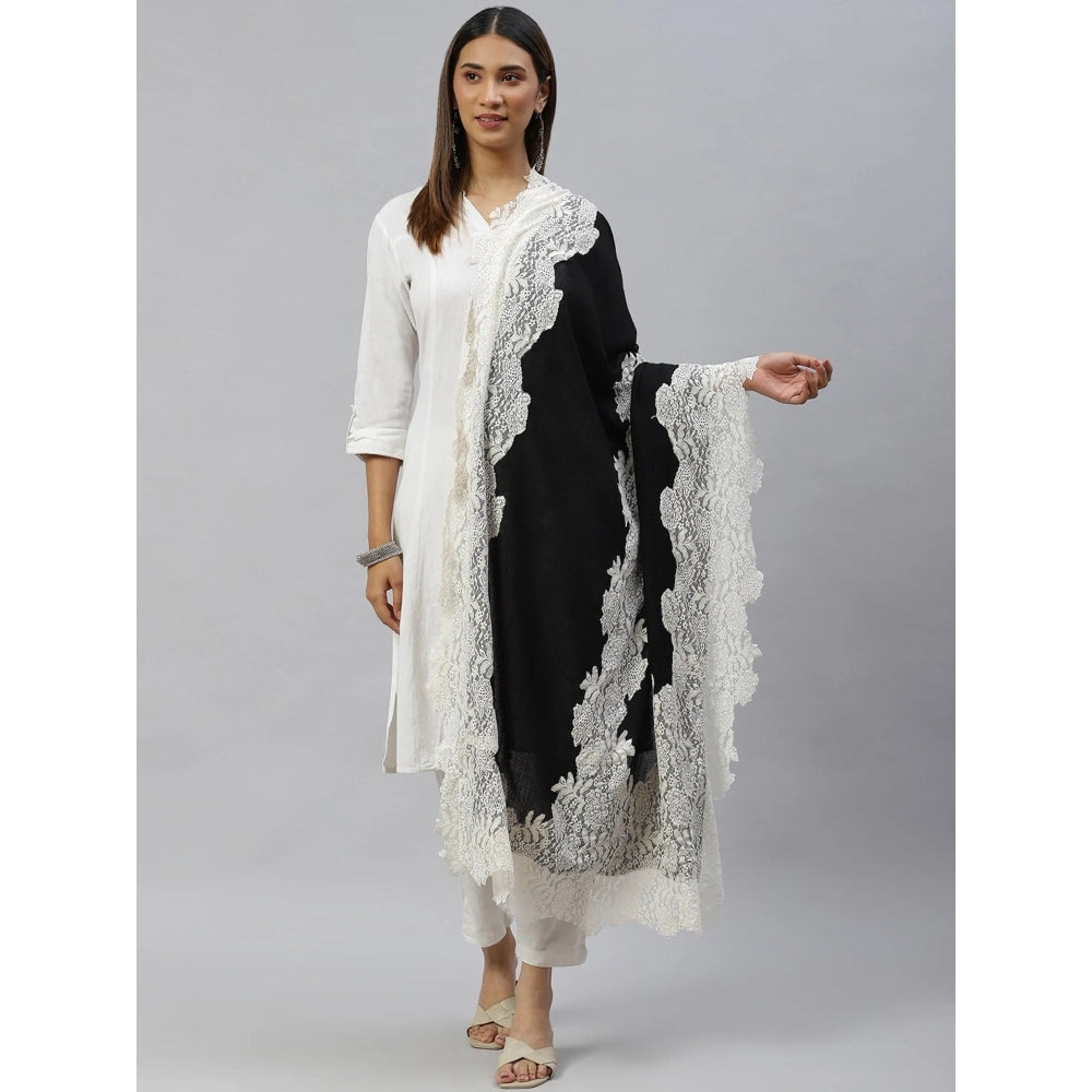 Modarta By Kamakshi Black And White Fine Wool Valentino Lace Shawl
