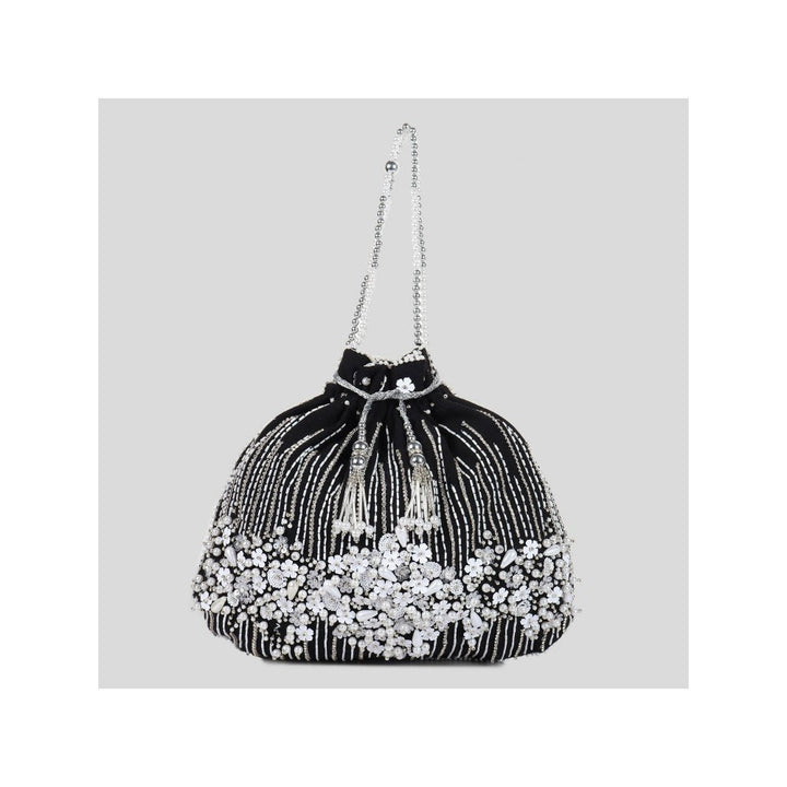 Modarta By Kamakshi Black Purse with Exquisite White Floral Artwork Design All Over