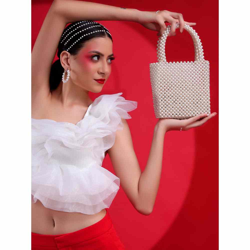 Modarta By Kamakshi Pearls Bag Ideal White Handbag Handcrafted with Pearls