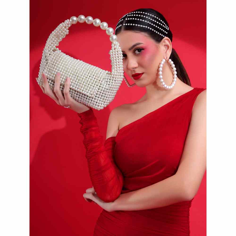 Modarta By Kamakshi White Ladies Purse Pearls Handbag for Women