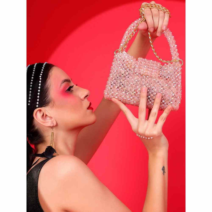 Modarta By Kamakshi Pink Crystals Handbag for Woman An Ideal Ladies Bag