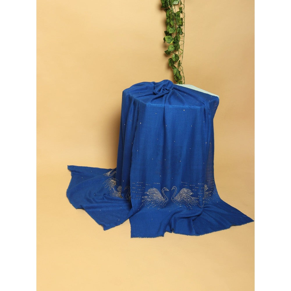 Modarta By Kamakshi Blue Pashmina Shawl with Signature Swarovski Swans