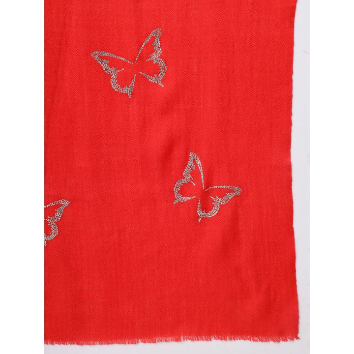 Modarta By Kamakshi Red Shawl with Embellished Swarovski Butterflies