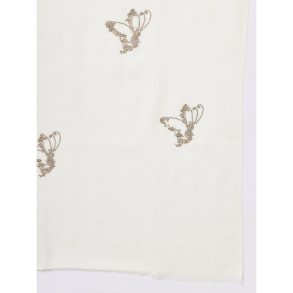Modarta By Kamakshi White Shawl with Embellished Golden Swarovski Butterflies
