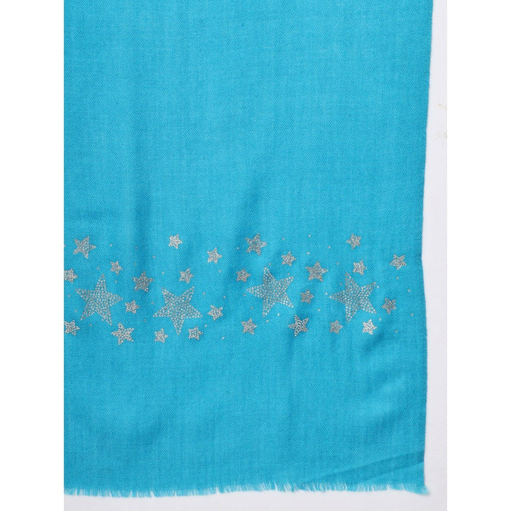 Modarta By Kamakshi Blue Woolen Shawl Embellished with Swarovski Stars Border