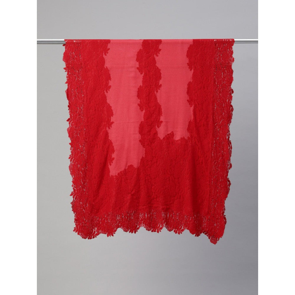 Modarta By Kamakshi Red Valentino Lace Fine Wool Shawl
