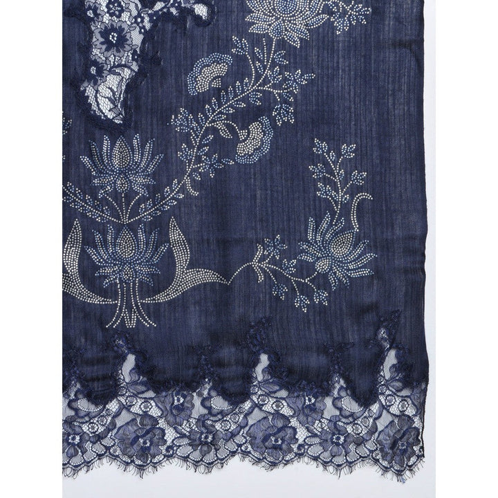 Modarta By Kamakshi Blue with Floral Swarovski Design and Valentino Lace Shawl