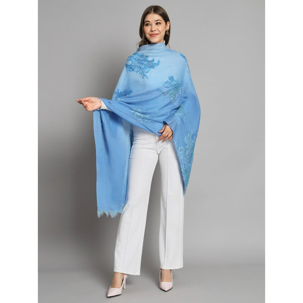 Modarta By Kamakshi Blue Shawl with Valentine Lace and Swarovski Design