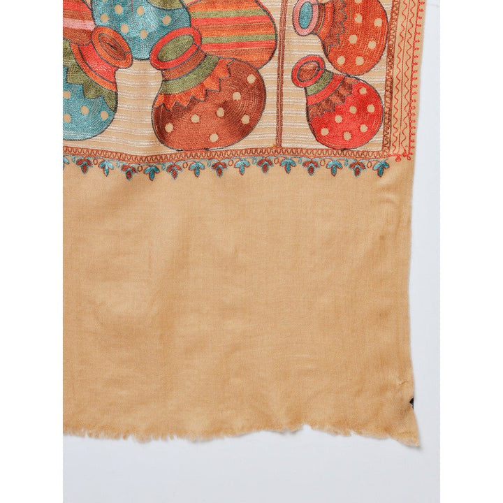 Modarta By Kamakshi Brown Shawl with Embroidered Ethnic Motifs