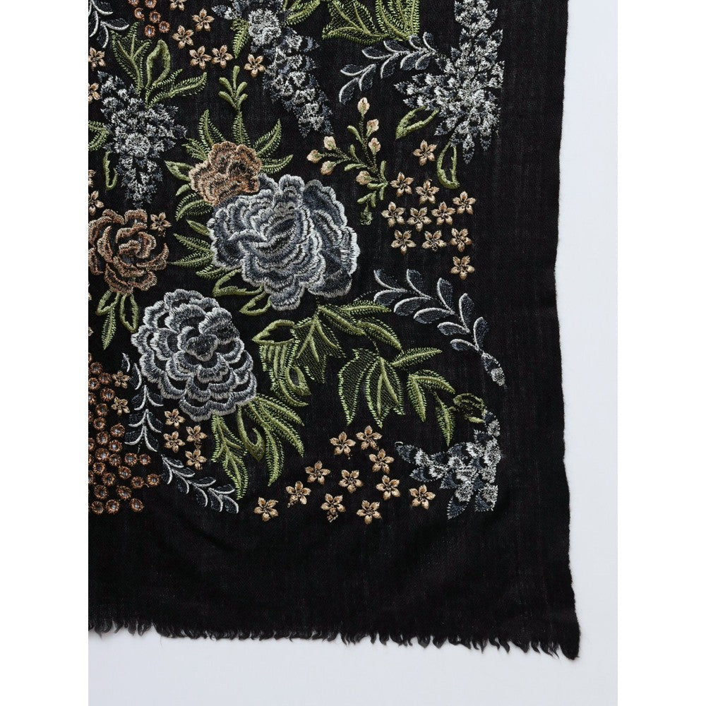 Modarta By Kamakshi Black Woolen Embroidered Shawl