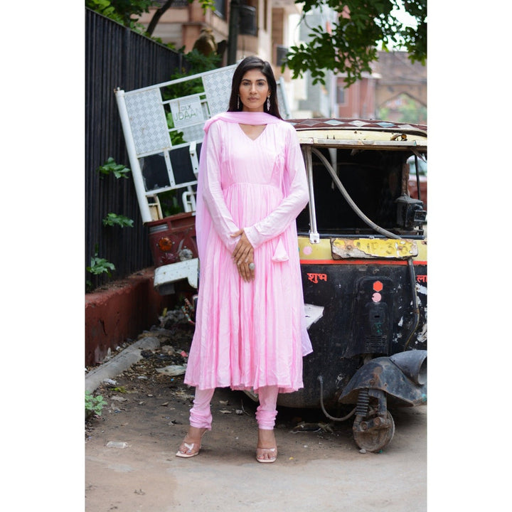 Moh Pink Angrakha Anarkali Suit (Set Of 3)