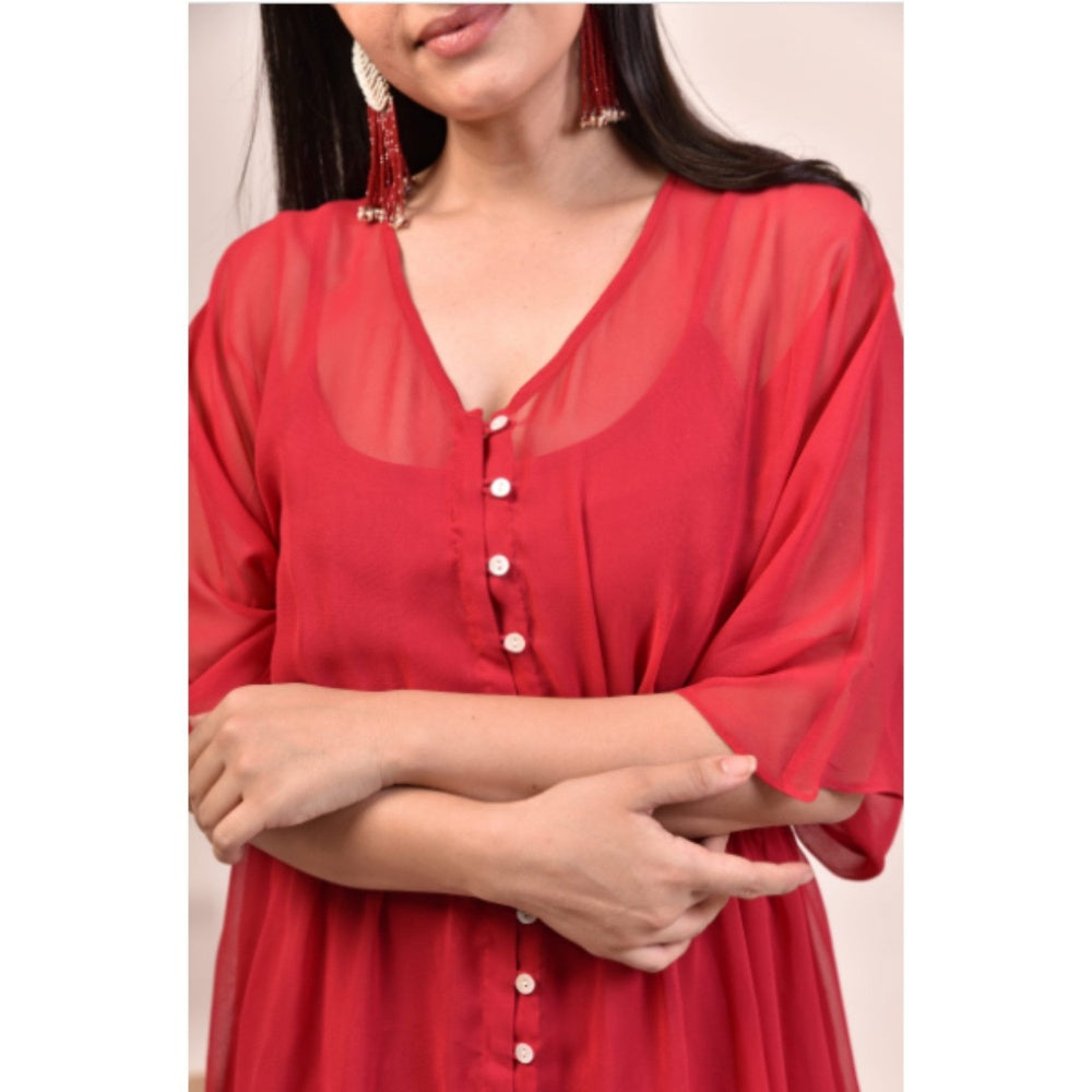 Moh Georgette Red Dress (Set Of 2)