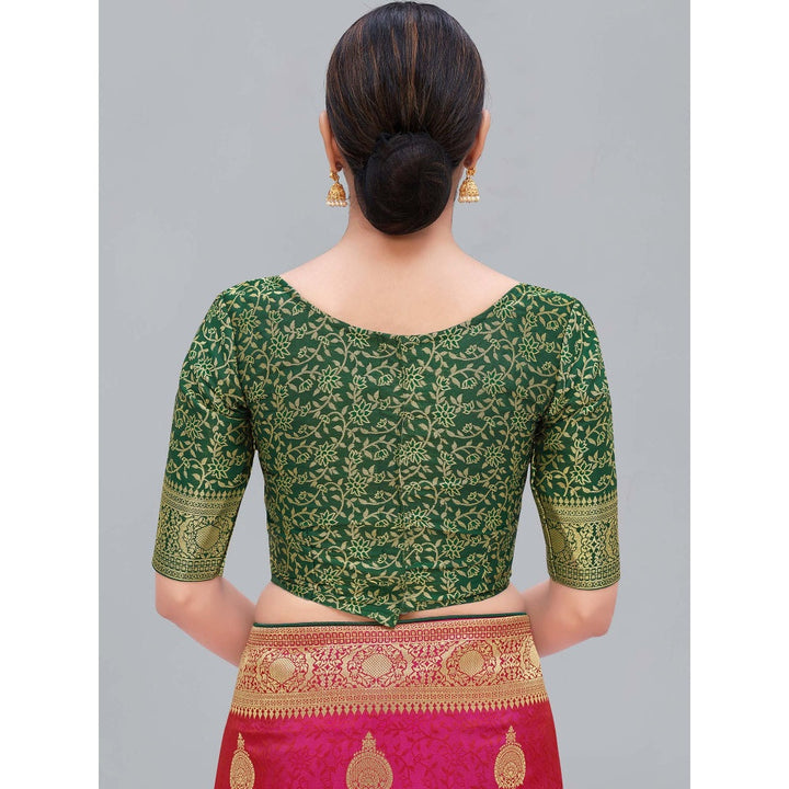 Monjolika Fashion Magenta woven silk blend designer saree with Unstitched Blouse