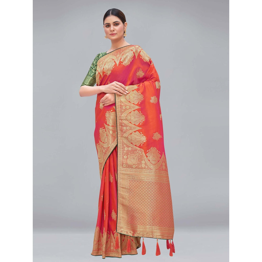 Monjolika Fashion Orange woven silk blend designer saree with Unstitched Blouse