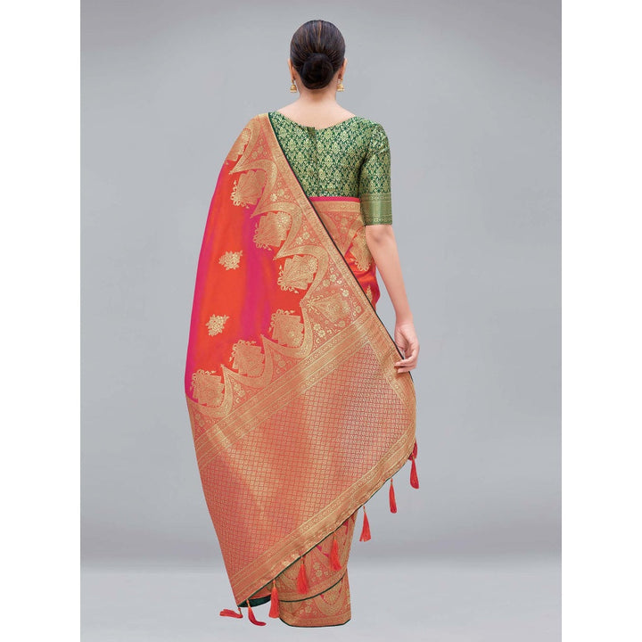 Monjolika Fashion Orange woven silk blend designer saree with Unstitched Blouse