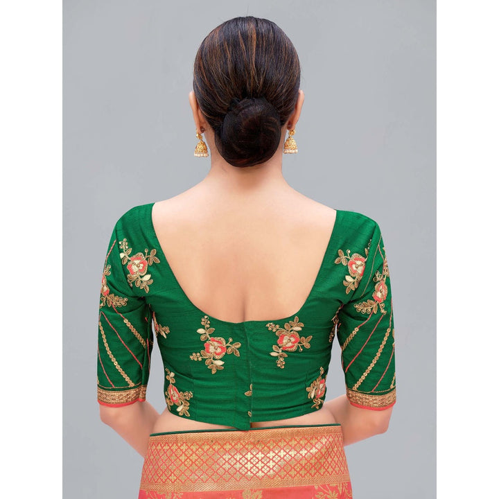 Monjolika Fashion Peach Woven Silk Blend Designer Saree With Unstitched Blouse