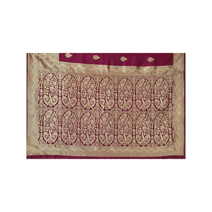 Monjolika Fashion Banarasi Silk Weaving Traditional Saree in Wine with Unstitched Blouse (Set of 2)