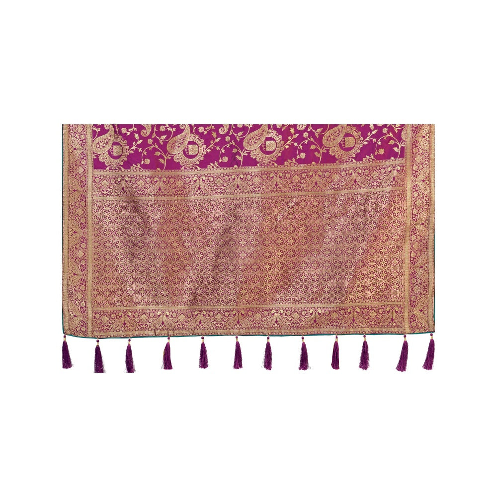 Monjolika Fashion Banarasi Silk Purple Zari Woven Traditional Saree with Unstitched Blouse