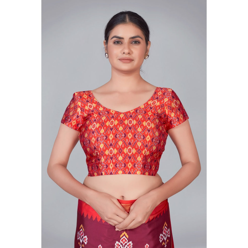 Monjolika Fashion Maroon Patola Print Silk Blend Designer Saree with Unstitched Blouse