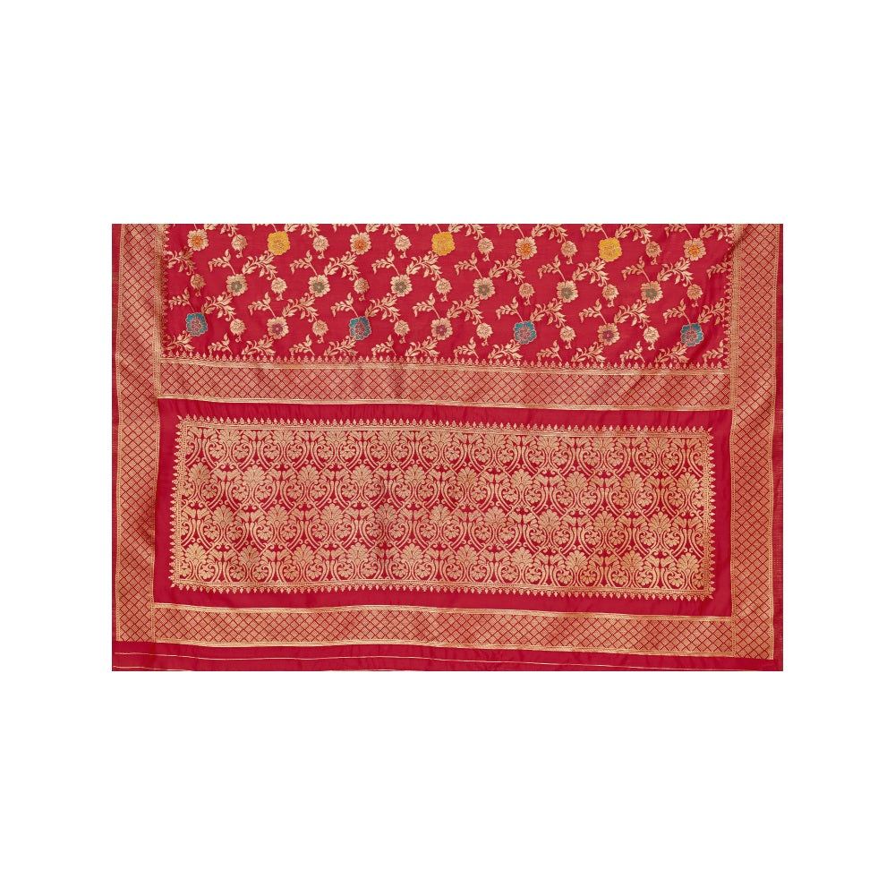 Monjolika Fashion Weaving Red Silk Classic Designer Saree with Unstitched Blouse
