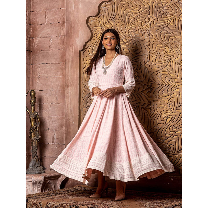 MONK & MEI Falak Pink Embroidered Dress