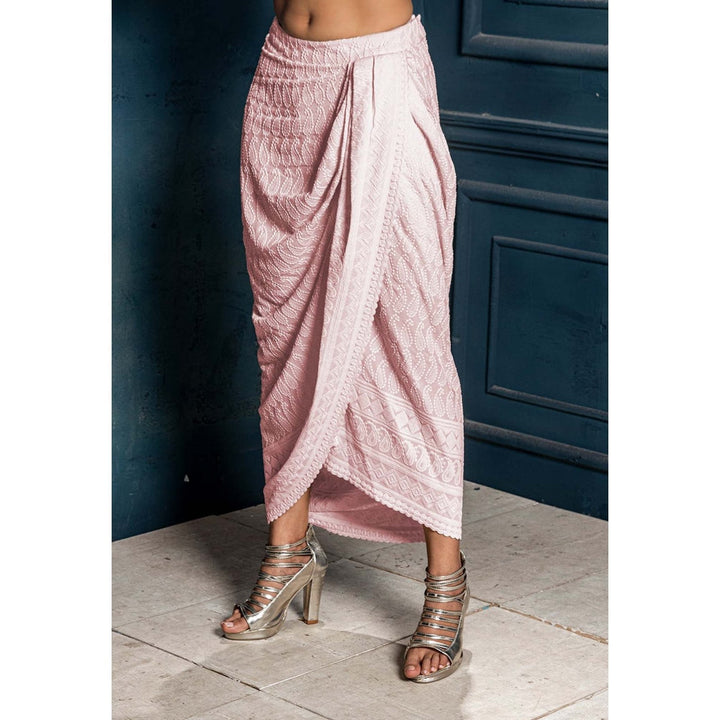 MONK & MEI Mastani-Embroidered Dhoti-Baby Pink