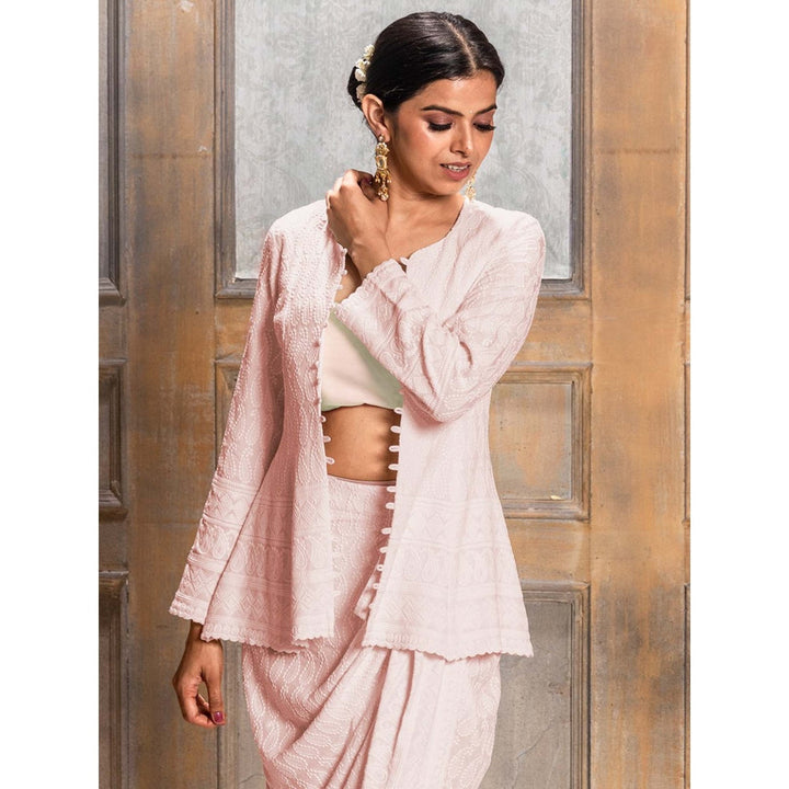 MONK & MEI Aaliyah Baby Pink-Embroidered Jacket and Dhoti (Set of 2)