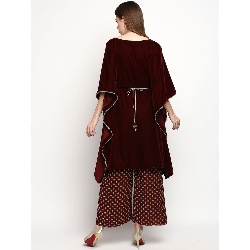 Monk & Mei Nuuh -Kaftan And Palazzo With Belt -Maroon (Set Of 3)
