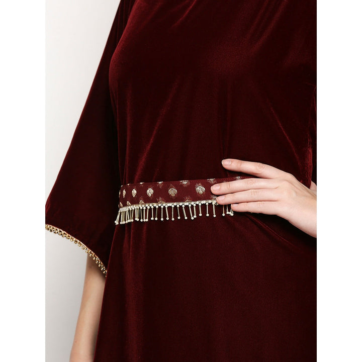Monk & Mei Nuuh -Kaftan And Palazzo With Belt -Maroon (Set Of 3)