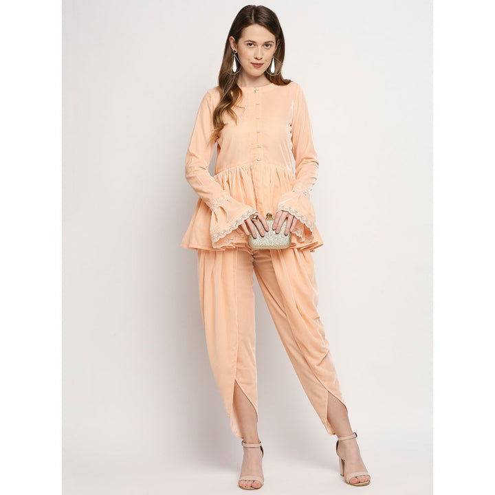 Monk & Mei Farah - Jacket And Dhoti - Peach Pink (Set Of 2)